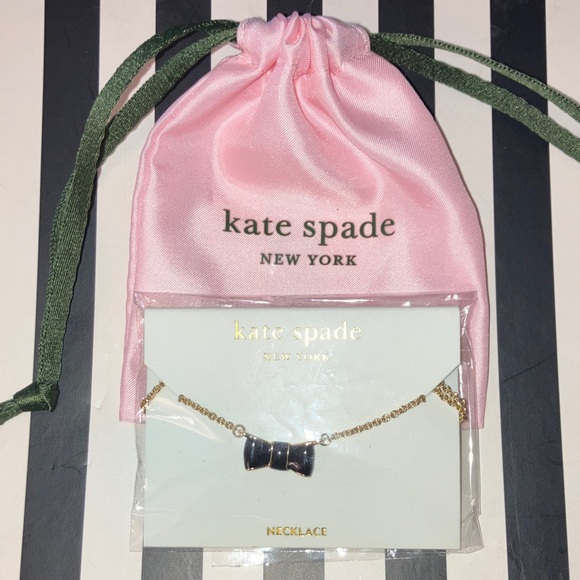 kate spade Jewelry - Kate Spade NWT/Dust bag Black Enamel Bow with 16-18in Gold adjustable Necklace